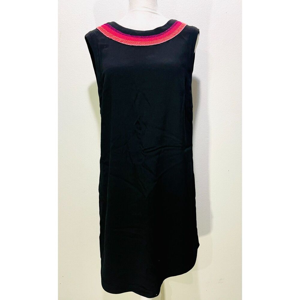 Sandro midi dress designer black decorative chain neckline colorful women 3
